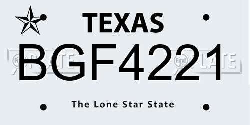 BGF4221 Texas License Plate