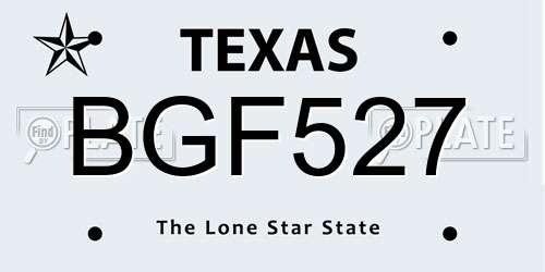BGF527 Texas License Plate
