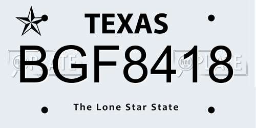 BGF8418 Texas License Plate