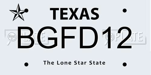 BGFD12 Texas License Plate