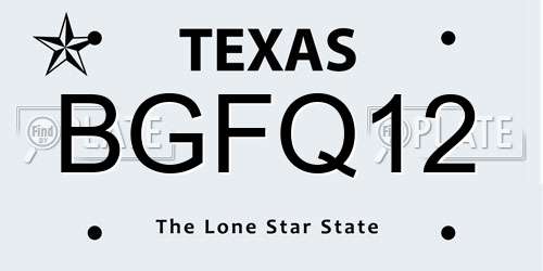 BGFQ12 Texas License Plate