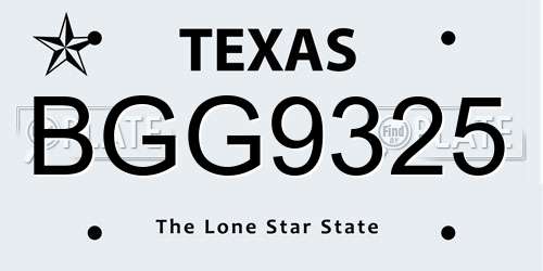 BGG9325 Texas License Plate