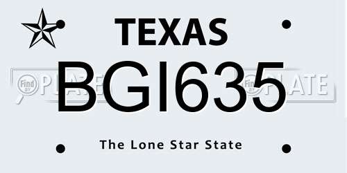 BGI635 Texas License Plate