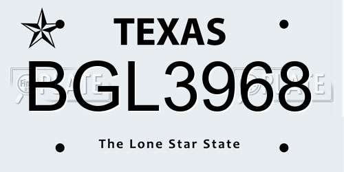 BGL3968 Texas License Plate