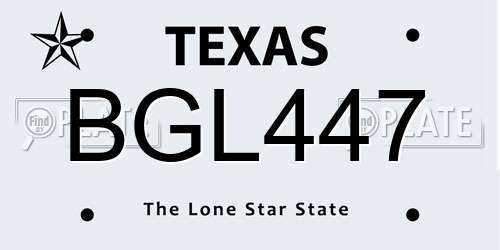 BGL447 Texas License Plate