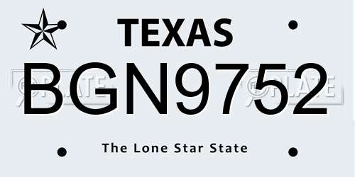 BGN9752 Texas License Plate
