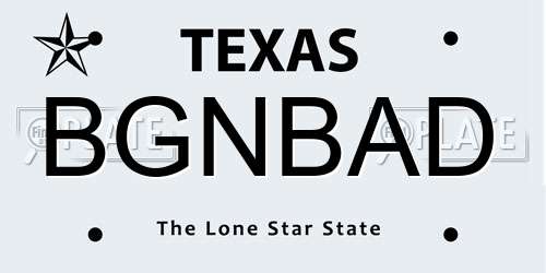 BGNBAD Texas License Plate