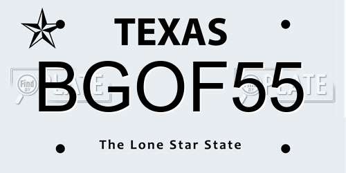 BGOF55 Texas License Plate