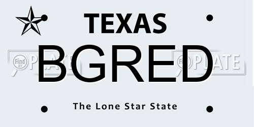 BGRED Texas License Plate