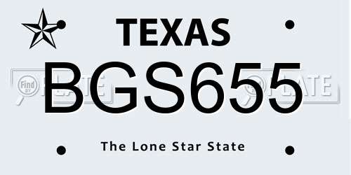 BGS655 Texas License Plate