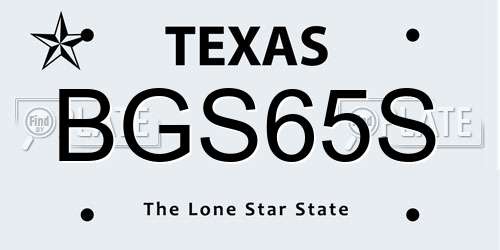 BGS65S Texas License Plate