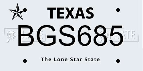 BGS685 Texas License Plate