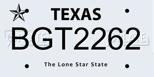 BGT2262 Texas License Plate