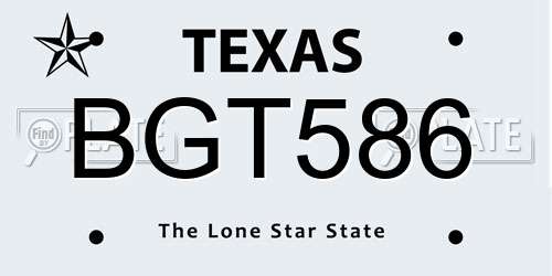 BGT586 Texas License Plate