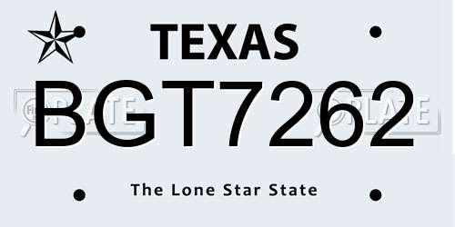 BGT7262 Texas License Plate