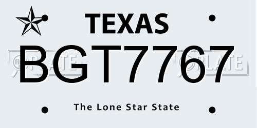 BGT7767 Texas License Plate
