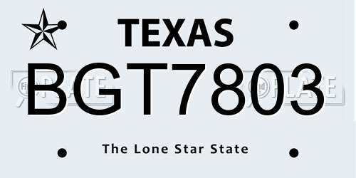 BGT7803 Texas License Plate