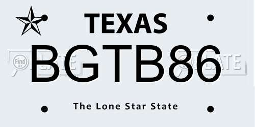 BGTB86 Texas License Plate
