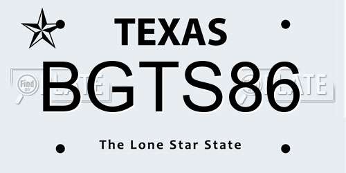 BGTS86 Texas License Plate