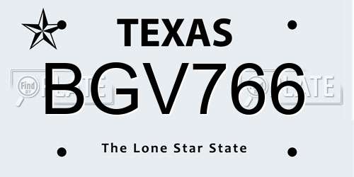 BGV766 Texas License Plate
