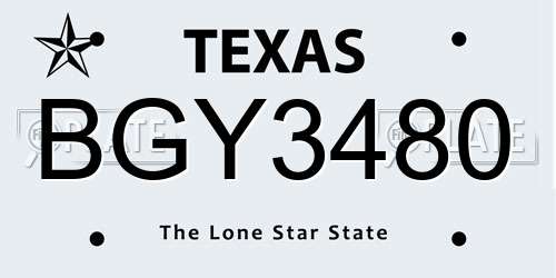 BGY3480 Texas License Plate