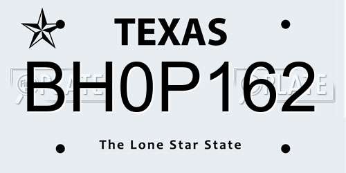 BH0P162 Texas License Plate