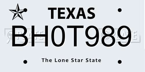 BH0T989 Texas License Plate