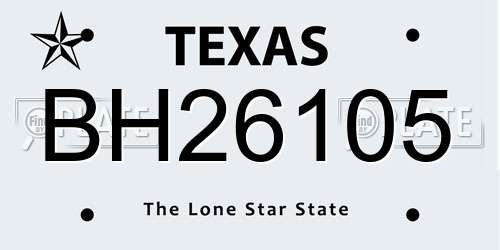 BH26105 Texas License Plate