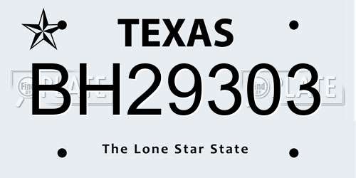 BH29303 Texas License Plate