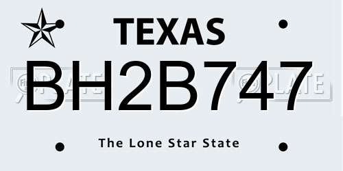 BH2B747 Texas License Plate