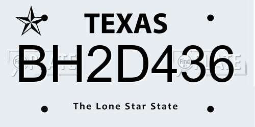 BH2D436 Texas License Plate