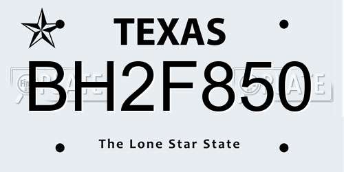 BH2F850 Texas License Plate