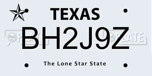 BH2J9Z Texas License Plate