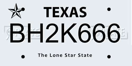 BH2K666 Texas License Plate