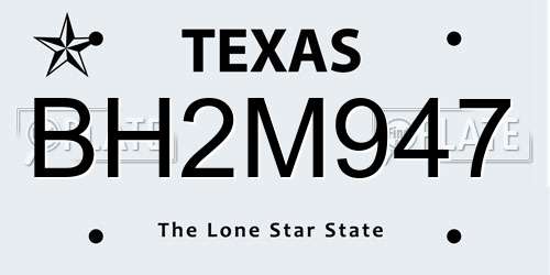 BH2M947 Texas License Plate