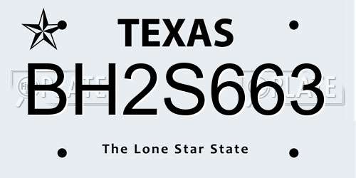 BH2S663 Texas License Plate