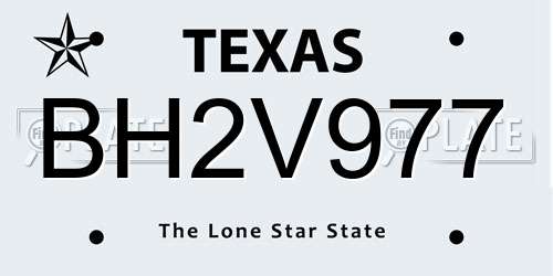 BH2V977 Texas License Plate