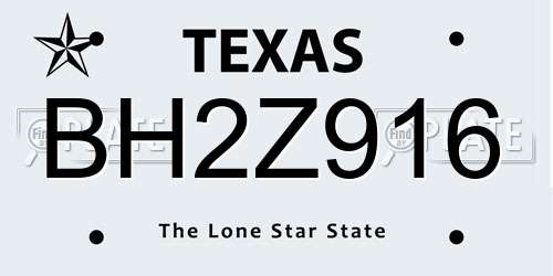 BH2Z916 Texas License Plate