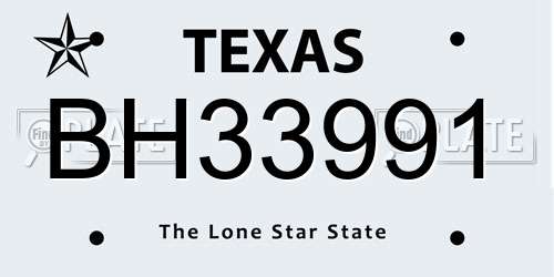 BH33991 Texas License Plate