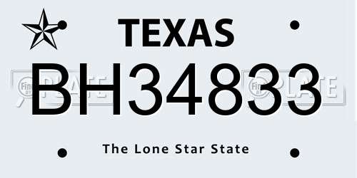 BH34833 Texas License Plate