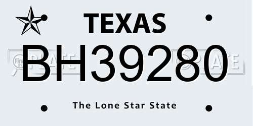 BH39280 Texas License Plate