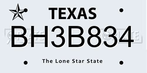 BH3B834 Texas License Plate