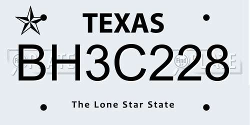 BH3C228 Texas License Plate