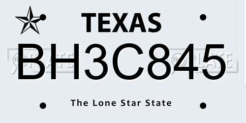BH3C845 Texas License Plate