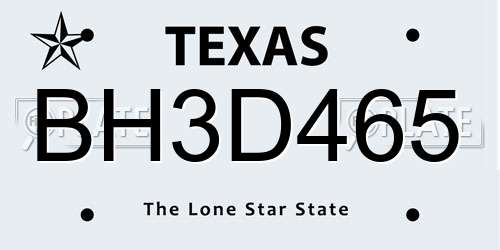 BH3D465 Texas License Plate