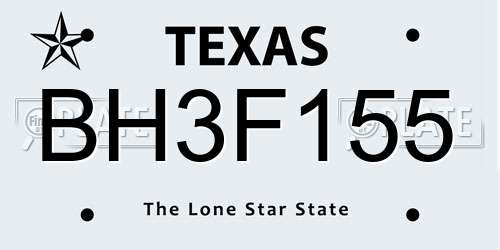 BH3F155 Texas License Plate