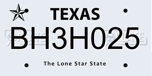 BH3H025 Texas License Plate