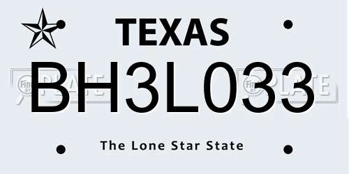 BH3L033 Texas License Plate