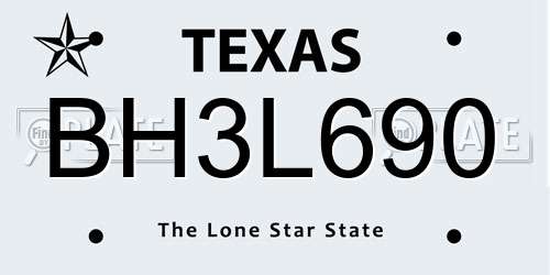 BH3L690 Texas License Plate