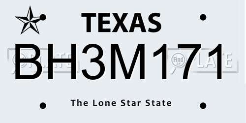 BH3M171 Texas License Plate